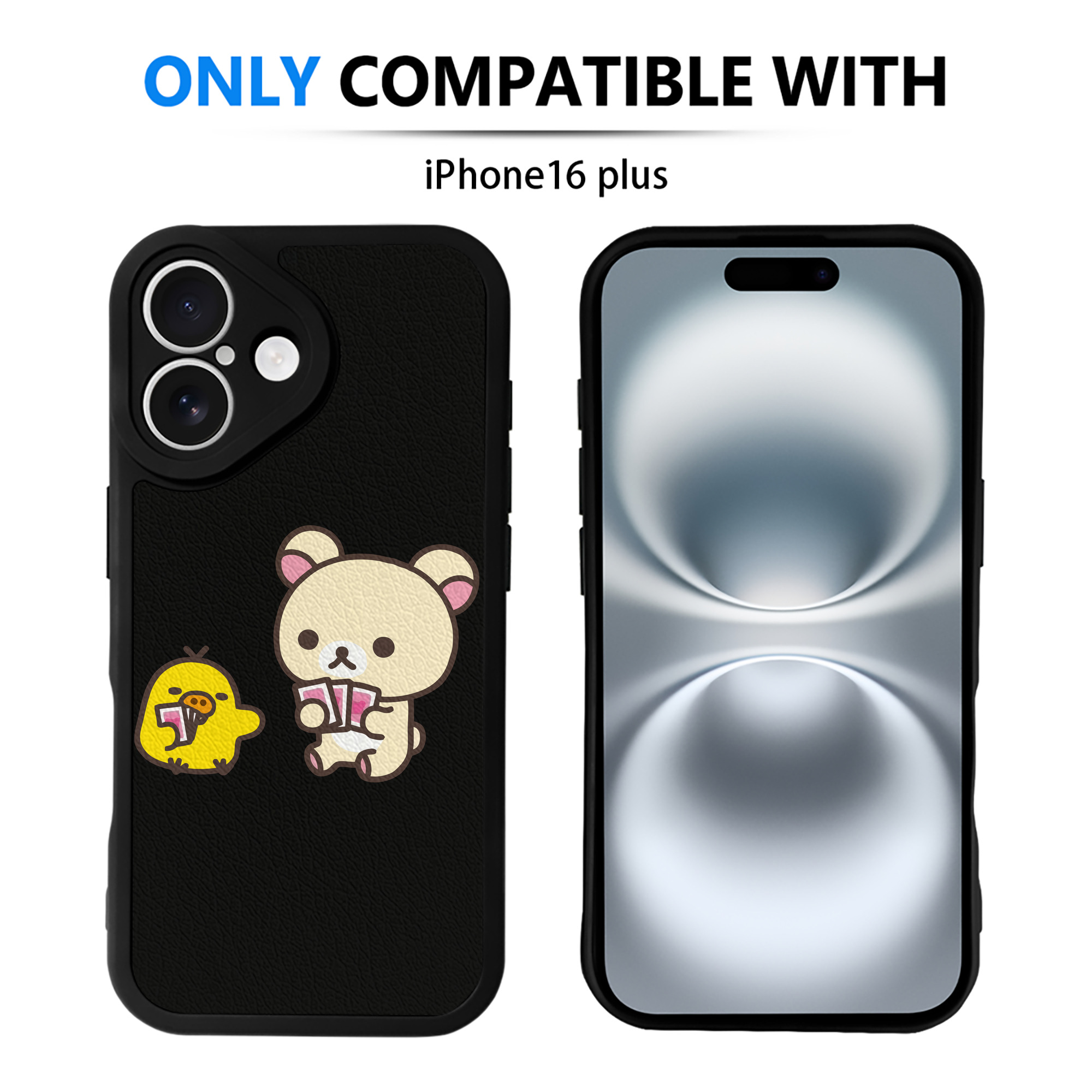 （画像用） リラックマ リラックマ キイロイトリ Rilakkuma Korilakkuma Kiiroitori 【iPhone 16シリーズ対応】シリコンスマホケース（レザー調） 材質：シリコン